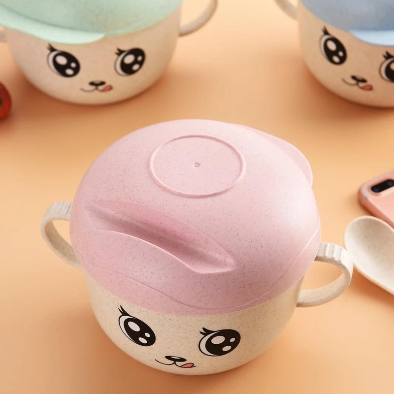 2 szt./zestaw do karmienia niemowląt, jedzenie, naczynia, pszenica, kreskówka, dzieci, dzieci, jedzenie, zestaw obiadowy, anty-gorąca płyta, miska treningowa + łyżka