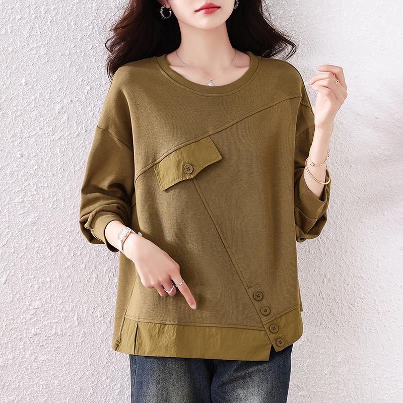 

DIMANAF 2025 New Autumn Plus Size Hoodie Women Pullovers Tops Solid Fashion Loose 9789 One Size хаки
