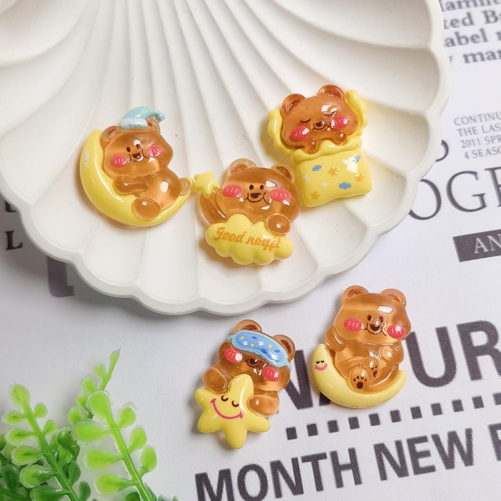 100 Pcs Mini Cute Cartoon Bear at Night Series Scrapbooking Diy Jewellery Hairpin Decorate Accessories Craft Slime Resin Charms