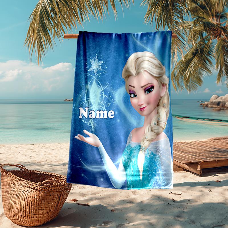 Custom Name Ultra-Soft Beach Towel with Elsa Theme,Ideal for Pool - Camping, Diving - Perfect Travel Essential, Vibrant Beach Towel.