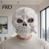 One-horned Fanged Mask Halloween Skeleton Mask, Horror Skull Distressed Lightweight Foam Full Face Cosplay for Costume Party Props Unobstructed Vision