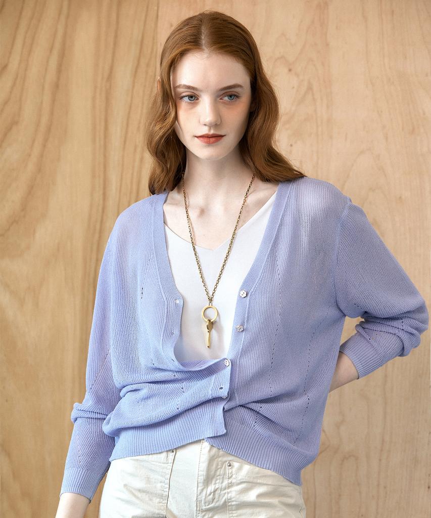 Maxza Flower Button Basic V-Neck Summer Cardigan