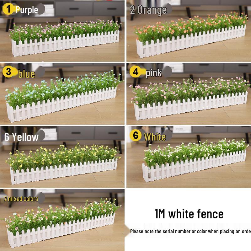 Silk Flower Pot with Wood Fence: Decorative Bonsai for Living Room or Office.