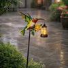 Solar Garden Lights Kingfisher Stake Light, Metal Bird Yard Art with Hanging Lantern, Auto-On Powered Outdoor Decor LED Waterproof Patio Decoration