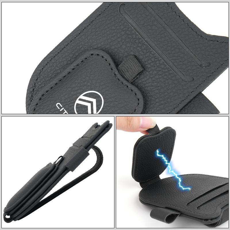 Car Sunglasses Holder Sun Visor Leather Glasses Clip Auto Accessories For Citroen C3 C4 C5 C1 C2 Berlingo Celysee Xsara Picasso