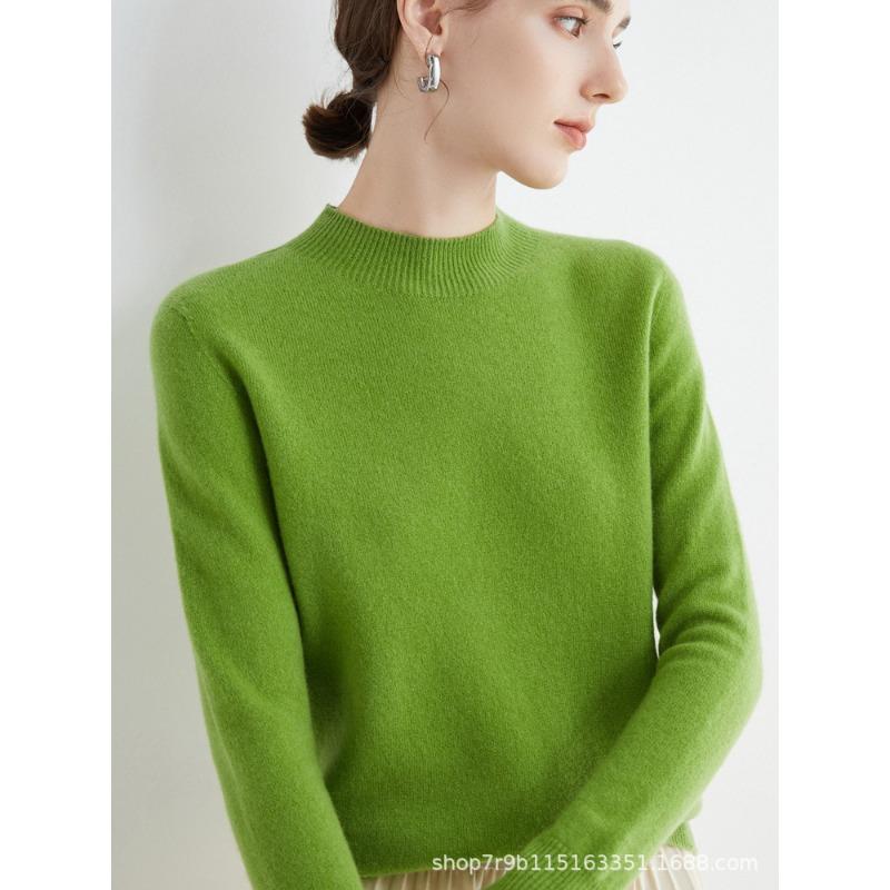 Autumn and winter new pure wool sweater women's semi-turtleneck first-line ready-to-wear wool sweater knitted sweater loose and thin bottoming shirt