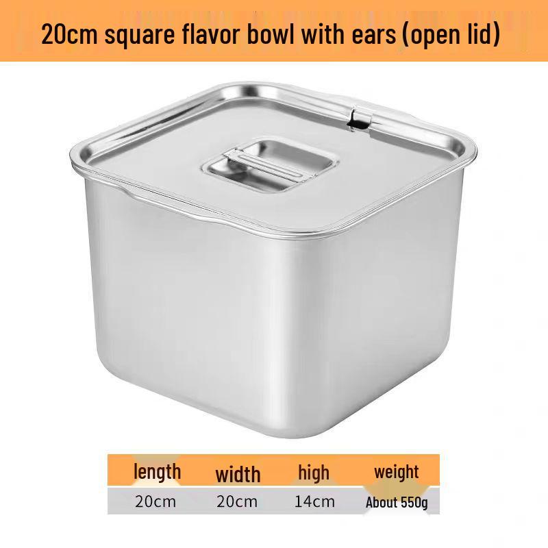 304 Stainless Steel Square Jam Bowl with Lid - Commercial Kitchen Seasoning and Sauce Container.