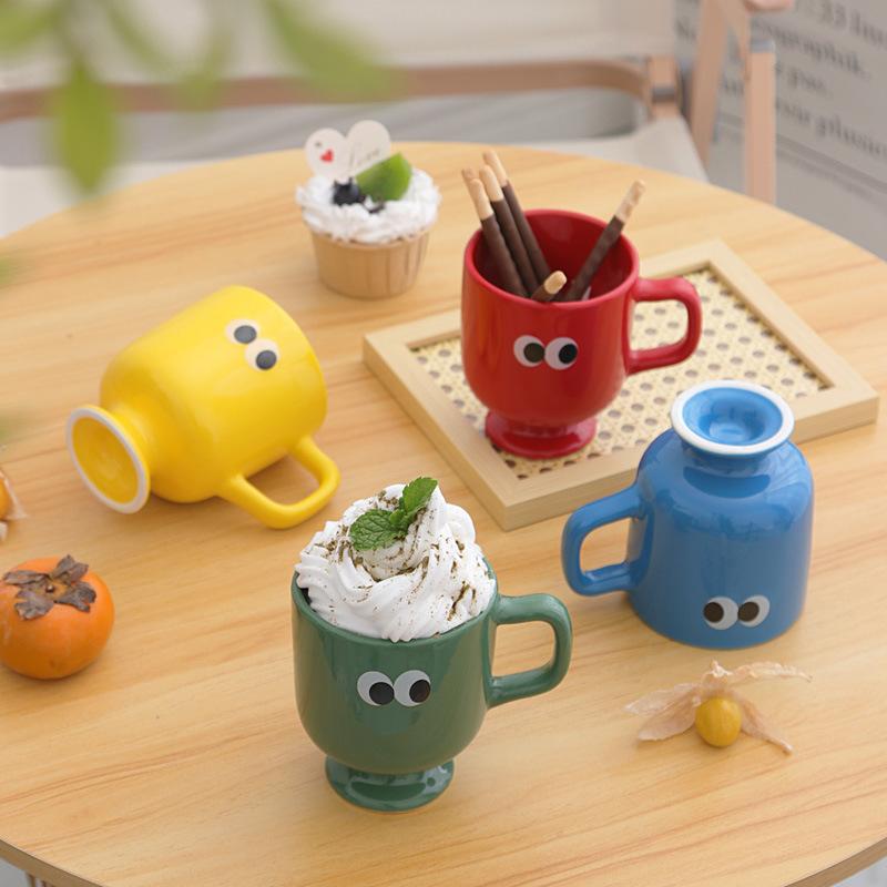 Cute and Quirky Big Eyes Ceramic Goblet Creative Coffee Cup Breakfast Mug Cartoon Children's Milk Water Cup