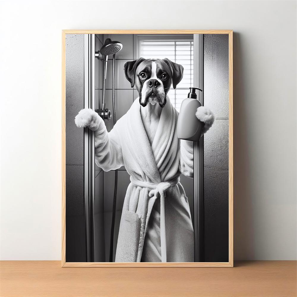 Boxer Dog Wall Art Prints Funny Bathroom Decor Boxer Dog In The Toilet Poster Animal In The Toilet Canvas Painting Pet Decor