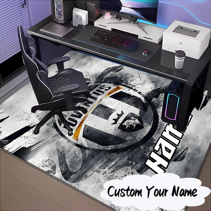 Custom Name Juventus Football Rug for Living Room, Game Rooms, Office, Bedroom, Floor Mat Playful Design, Fan Gifts Christmas Decor