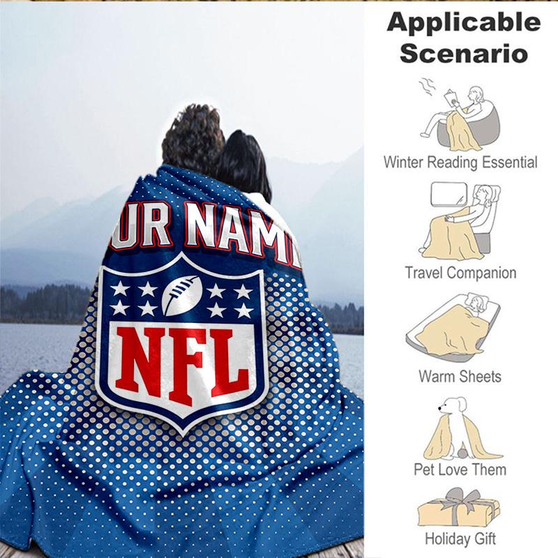 1PC Custom Name Blanket NFL Team Collection Flannel blankets Patterns Throw Blanket All-Season Soft Gift for Couch, Bed, Camping, Birthday gifts
