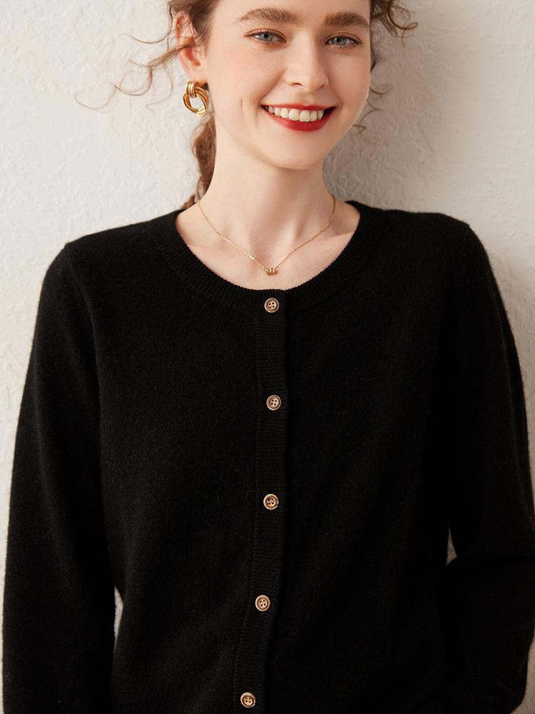 Women's Versatile Round Neck Casual Cashmere Knit Cardigan - Lightweight, Large Size Outerwear