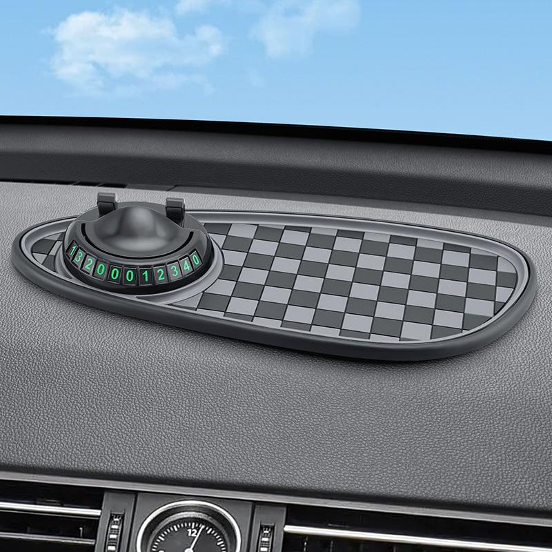 

New Car Anti-Slip Mat 360° Rotating Phone Holder Car Dashboard Organizer with Temporary Parking Numbe Auto Interior Accessories серый