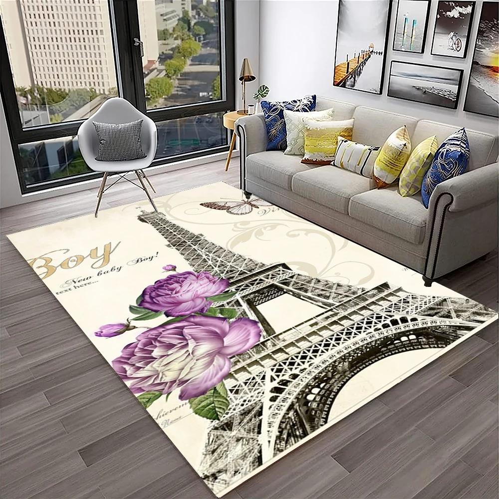 France Paris Eiffel Tower Retro Carpet Rug for Home Living Room Bedroom Sofa Doormat Decor,Kids Play Area Rug Non-slip Floor Mat