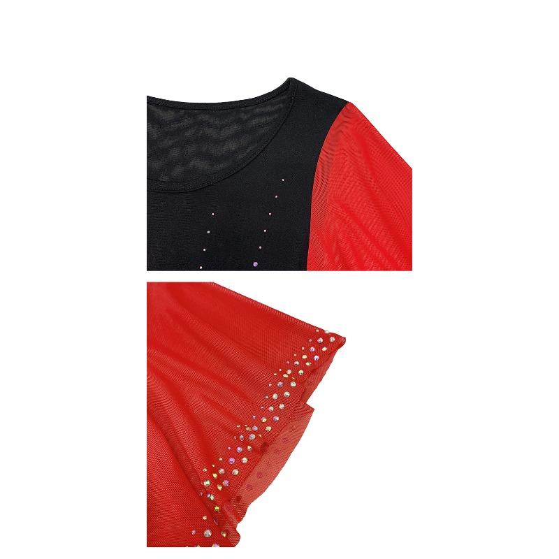 Summer Women's Mesh Color Block Design Lace Trim Rhinestone DetailsTrendy Short Sleeve T Shirts