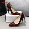 Aphixta Four Seasons Green Super High 12cm Stiletto Heels Women's Pumps Pointed Toe Patent Leather Office Shoes Plus 45