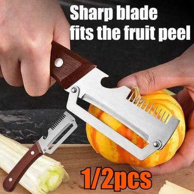 Schilmes Roestvrij Staal Groenteschiller Houten Handvat Mes Ergonomisch met Houten Handvat 2-in-1 Fruit Aardappel Schiller