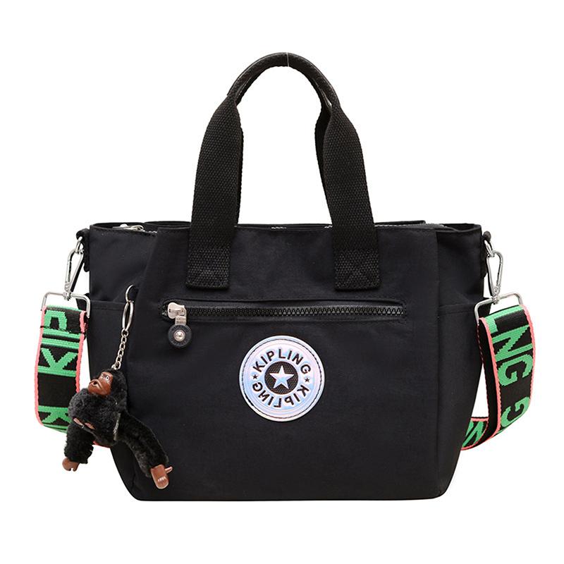 Casual Nylon Shoulder Crossbody Bag Handbag With Plush Monkey Pendant Trendy Versatile Simple Tote Bag For Women Men