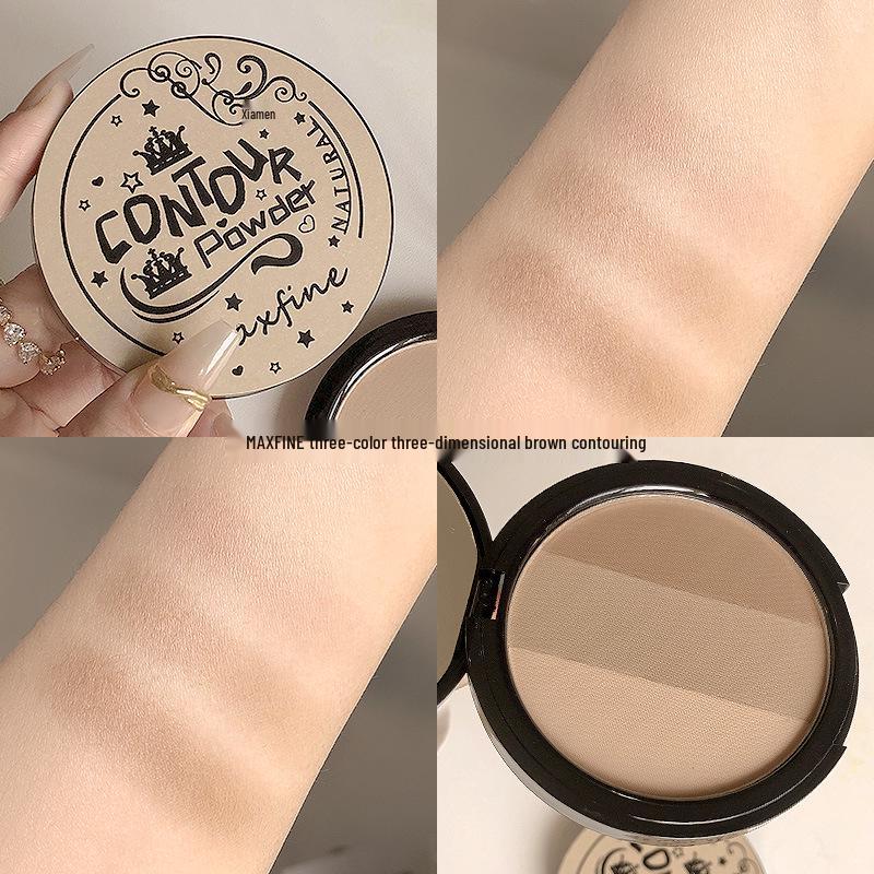MAXFINE 3-Color 3D Contour Blush & Shadow – Beginner Friendly, Natural Soft Mist Finish, 9g