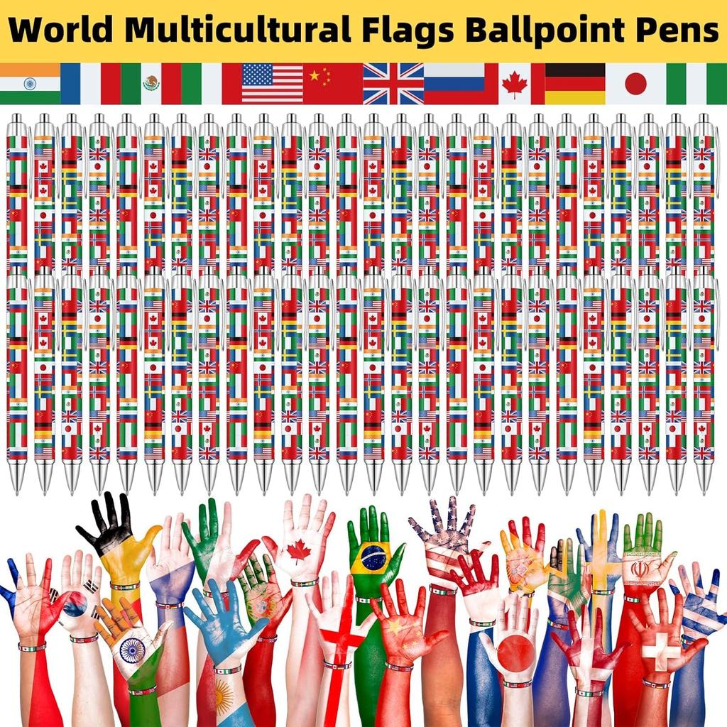 60 Pcs International World Flags Party Favors Include 30 Flags of Nations Pens 30 Rubber Wristband for Travel Trip Around Globe Decor World Sports