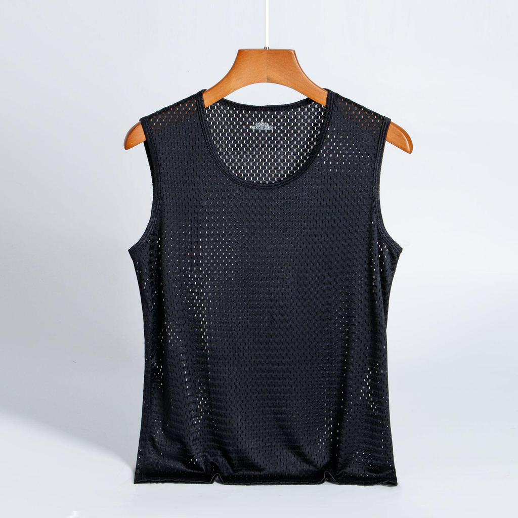 Men's Ice Silk Mesh Sleeveless Vest - Sweat-Absorbent, Loose Fit Fitness Shirt