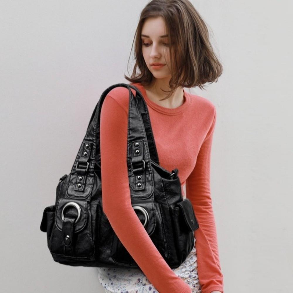 Fashion Pu Leather Handbags Soft Large Capacity Tote Bags Multifunctional Retro Crossbody Bag Women