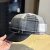 Versatile Leather Brim Plaid Octagonal Hat for Women in Spring and Autumn Trendy Painter's Hat with Small Face and Elegant Temperament