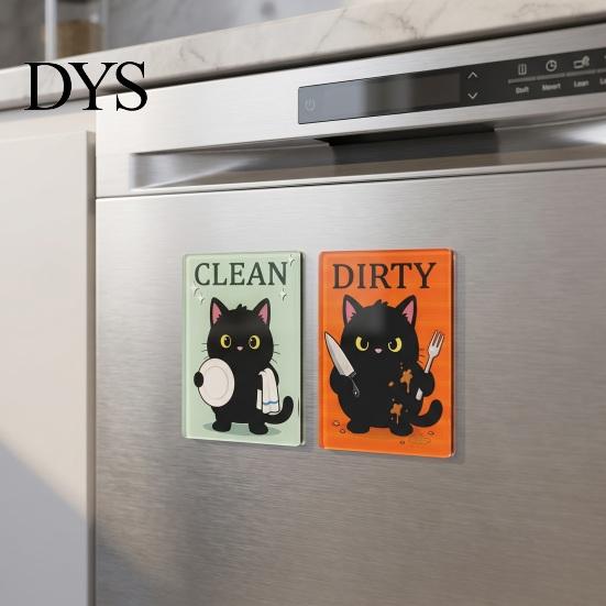 Heavy Duty Magnetic Sign Clean Dirty Dishwasher Magnet, Acrylic Cartoon Animal Sign, Reusable Magnet Double-Sided & for Kitchen Decoration