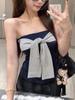 Spicy Girl Retro Bow Striped Tie-Back Tank Top with Chest Pads - Women's Slimming Sleeveless Summer Outerwear