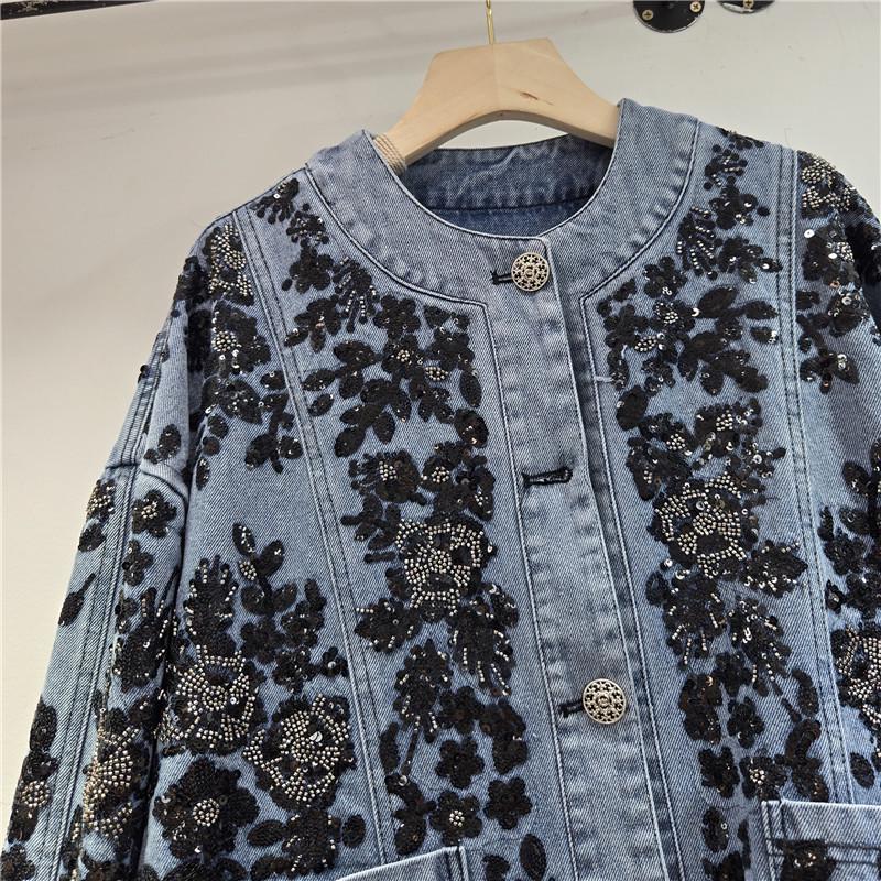 Women's 2025 Autumn/Winter Sequin Embroidered Denim Jacket - Retro Light Luxury Trend