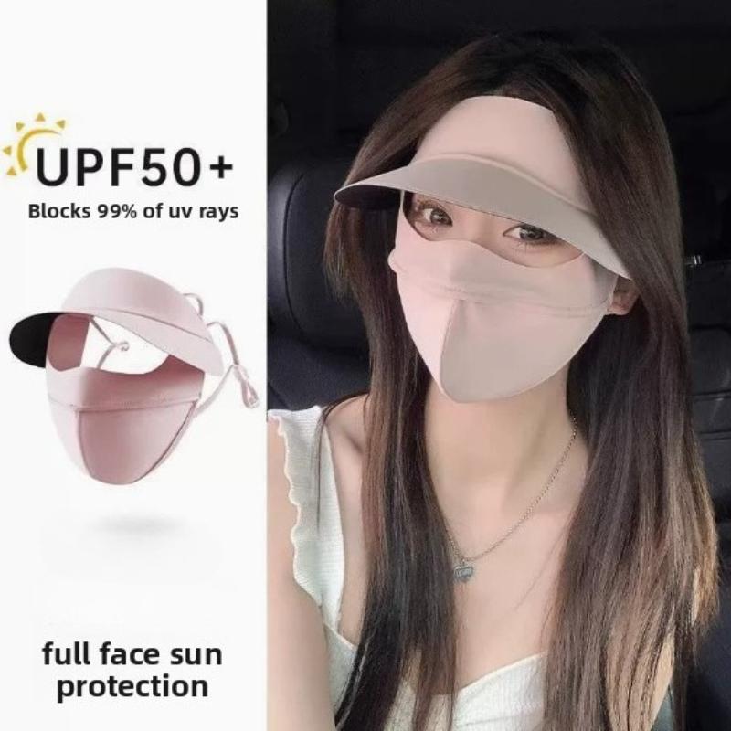 Summer UV protection Polyester Ice Silk Mask Portable Sunshade Breathable Sunscreen Mask Outdoor With Brim Sun Protection Hats