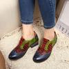 Johnature Pumps Women Shoes Spring Genuine Leather Round Toe Lace-up Mixed Colors Ethnic Casual Sewing Ladies Shoes