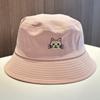 Cat Embroidered Cotton Fisherman Hat With Sun Protection For Casual Summer Wear