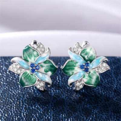 Huitan Bohemia Style Enamel Flower Hoop Earrings for Women Exquisite Ear Piercing Accessories Daily Wear Party New Trend Jewelry