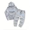 Mens Hooded Tracksuit Set Letter Print Fleece Lined Loose Casual Long Sleeve Top Pants Black Light Gray S-XXXL