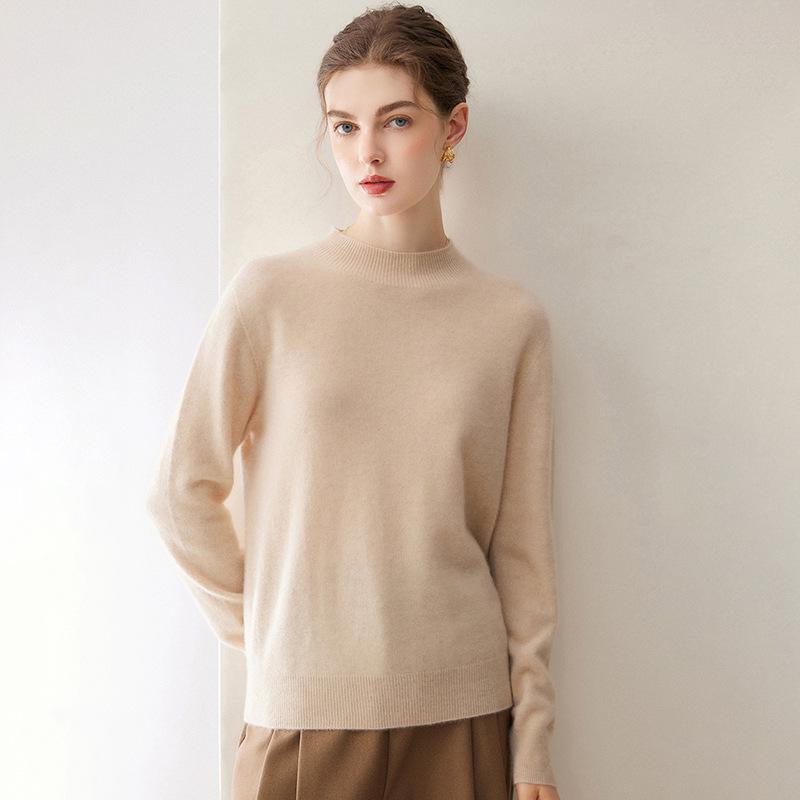 Kang Sai Ni Women's 100% Cashmere Seamless Half-High Neck Sweater