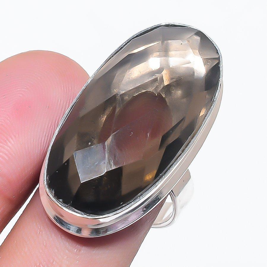 

Natural Smoky Topaz Gemstone 925 Sterling Silver Jewelry Ring Size 8 r6g55