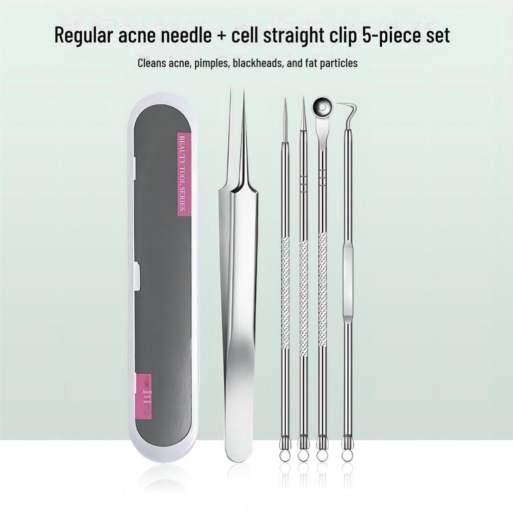 Stainless Steel Blackhead Remover: Acne Needle & Tweezers Set
