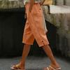 Women’s Loose Fit Linen Cropped Pants with Elastic Waistband and Side Pocket Casual Wide Leg Trousers