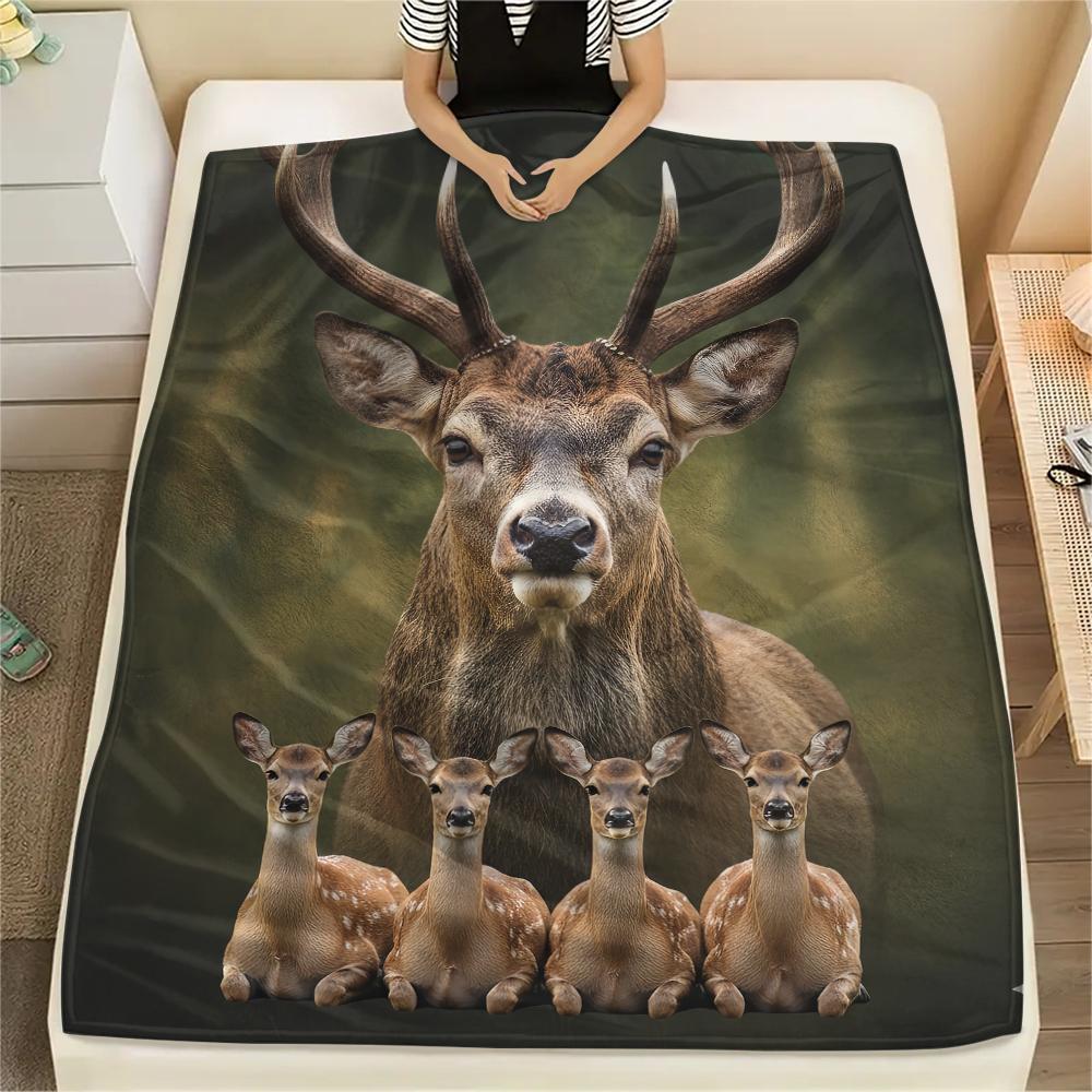 1Pc Deer Peacock Print Flannel Blanket, High Quality Comfortable for All Seasons, Home Decor, Warmth and Comfort, Perfect for Gifts