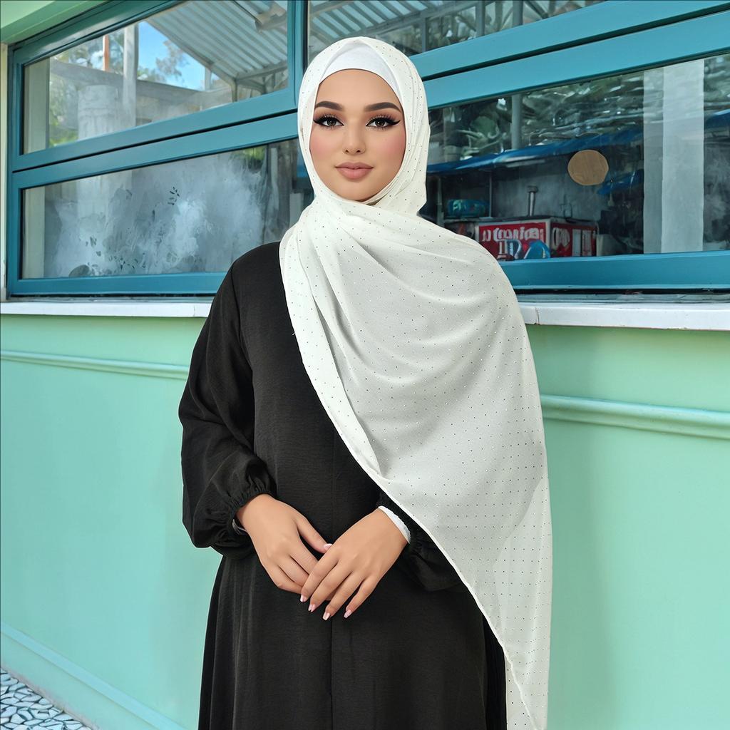 Pearl Chiffon Hijab Scarf Gypsy Star Diamond Long Towel Women'S Headscarf Popular Monochrome Headscarf Habit Femme Musulmane
