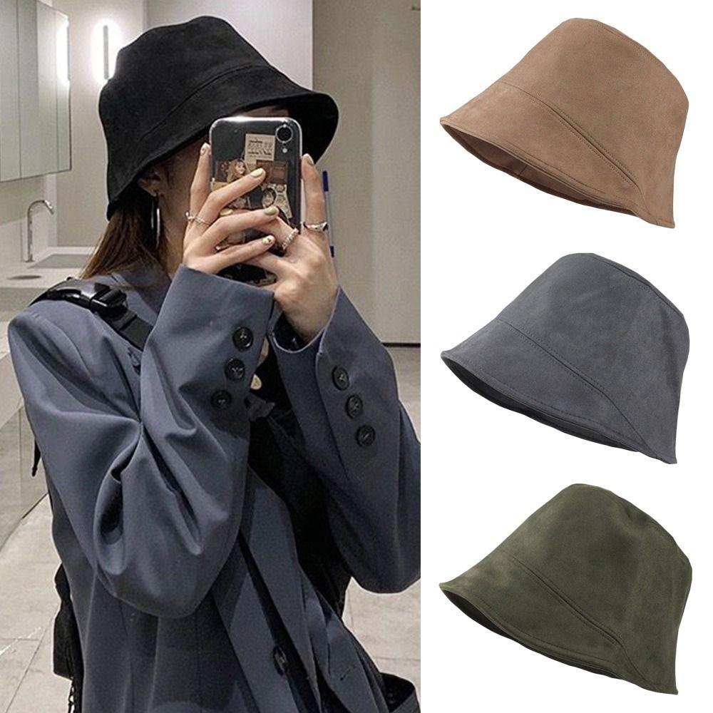 Plush Fisherman Cap Suede Wool Basin Sun Cap Outdoor Bucket Hat  for Women