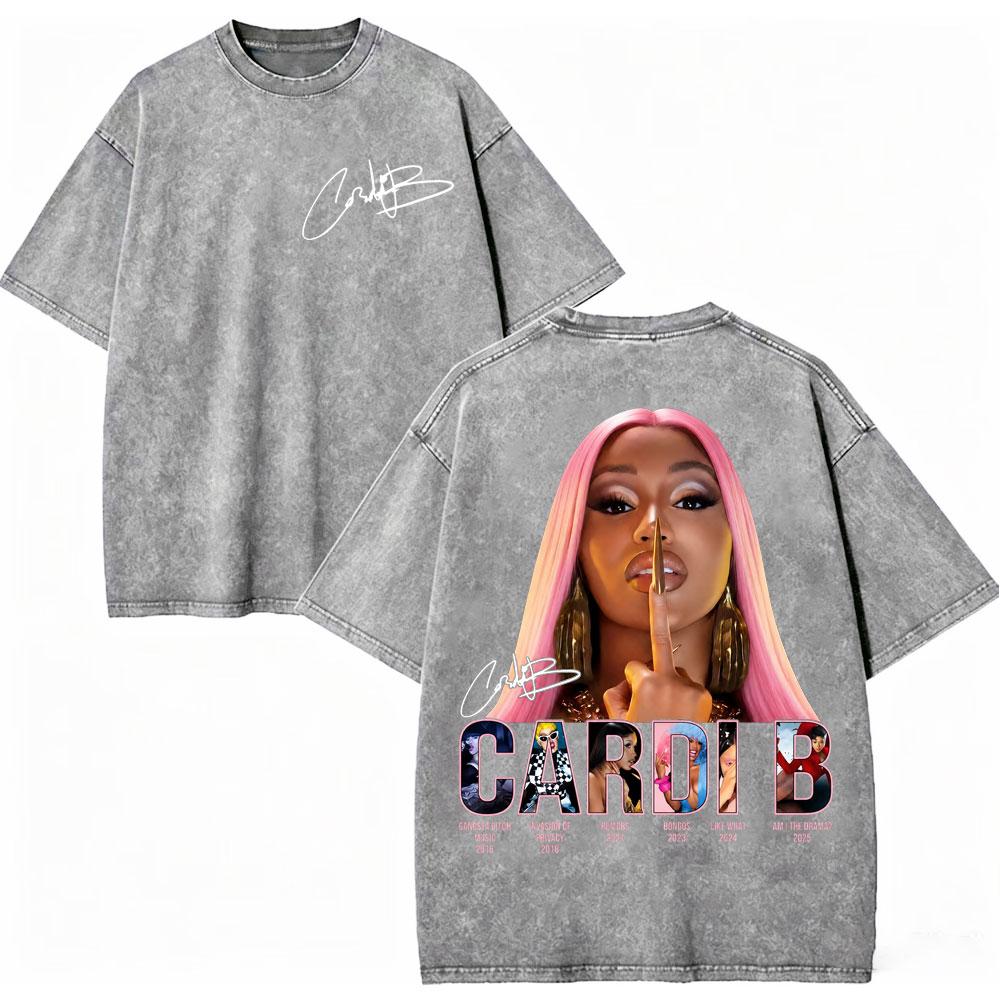 Vintage Washed Rapper Cardi B Graphic T Shirts Little Miss Drama Tour 2026 Tshirts Men Women Clothing Hip Hop Fashion Tshirt