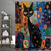 Creative Art Color Block Black Cat Shower Curtain Washable Dirt-Resistant Shower Head Waterproof Polyester Bath Curtain