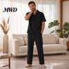 Casual Men Outfit 2Pcs/Set for Men, Lapel Short Sleeve Shirt And Elastic Waist Loose Ultra-thin Summer Suit Long Pants, Ultra-Thin Ice Silk Home Daily