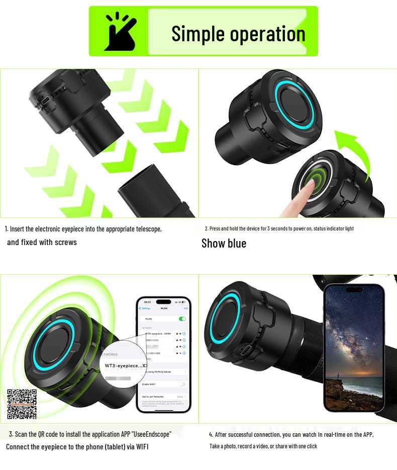 5MP 4K HD WiFi Telescope Camera: Full-Color Electronic Eyepiece for Astronomy, Birdwatching & Mobile Viewing