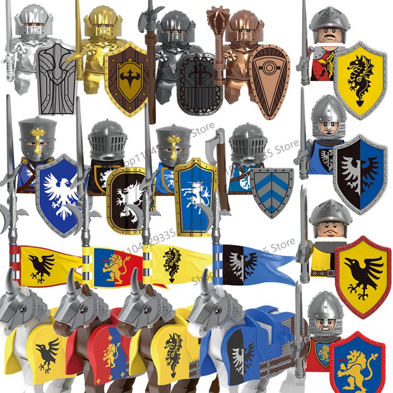 MOC Mittelalterliche Bausteine Zubehör Burgen Gotische Ritter Drache Löwe Krieger Pferd Helme Schilde Rüstungen Äxte Steine Spielzeug