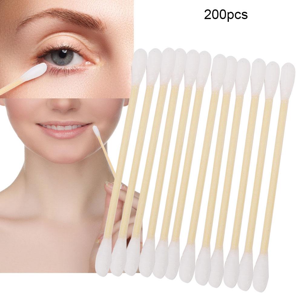 200Pcs Double Head Makeup Swab Cotton Buds Bamboo Wood Sticks Cleaning Soft  Tips for Removal Daily Cleansing Skincare Nail Art