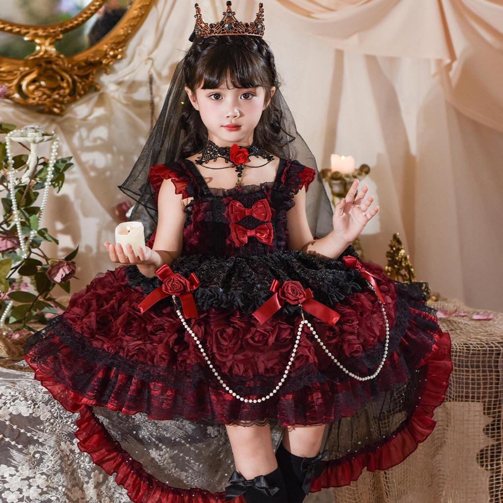 Girls' Vampire Princess Cosplay Dress - Halloween & Birthday Puffy Lolita Gown