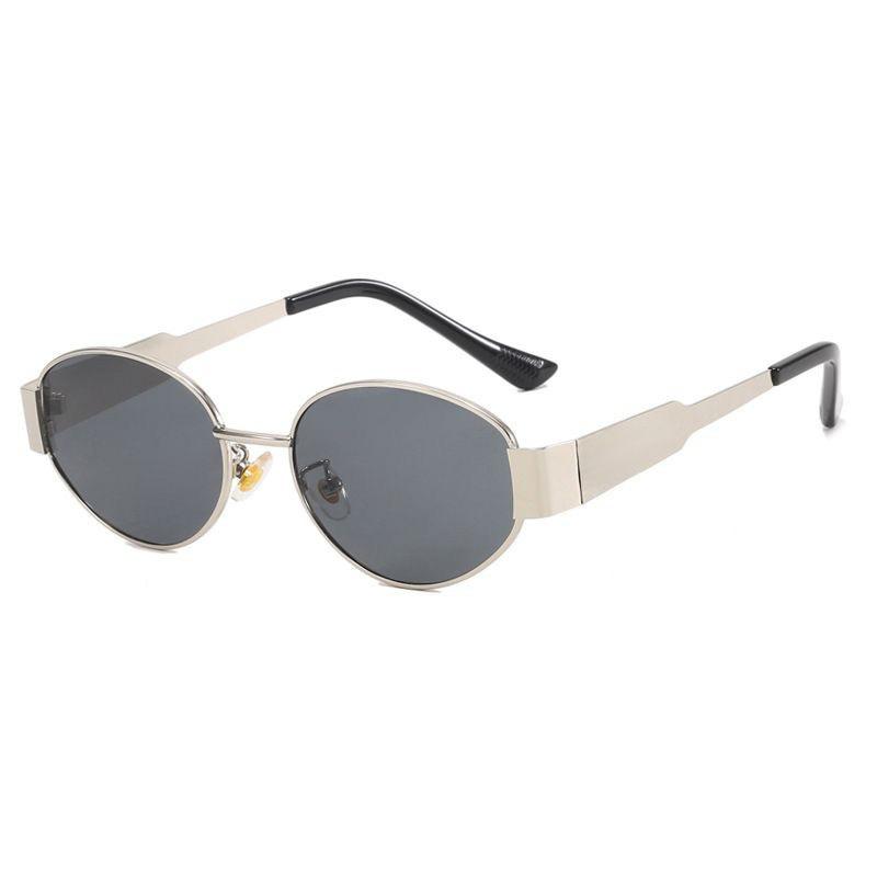 1pcs Explosive Metal Frame French Retro Light Luxury Old Money Style Oval Sunglasses Sunglasses Light Luxury High-end серебряный серый